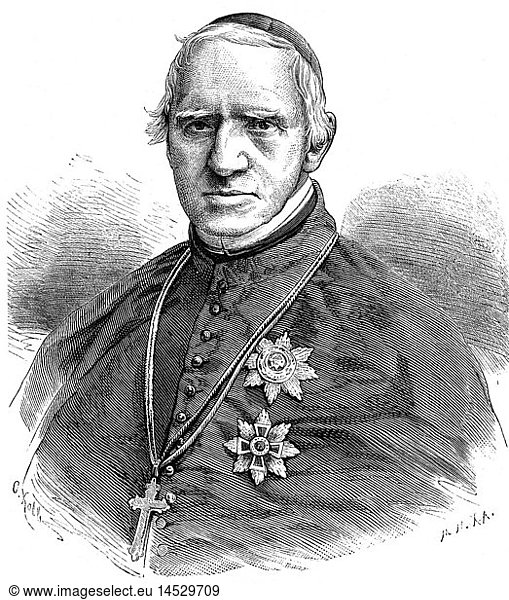 Rauscher  Joseph Othmar von  6.10.1797 - 24.11.1875  Austrian cardinal  Prince Archbishop of Vienna since 1853  portrait  based on drawing by Carl Kolb  wood engraving  19th century