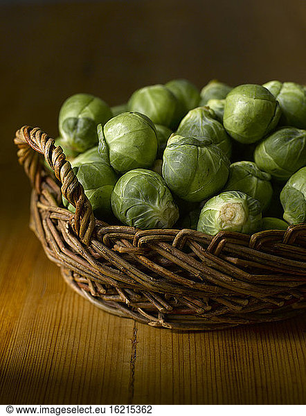 Raw Brussels sprouts in basket