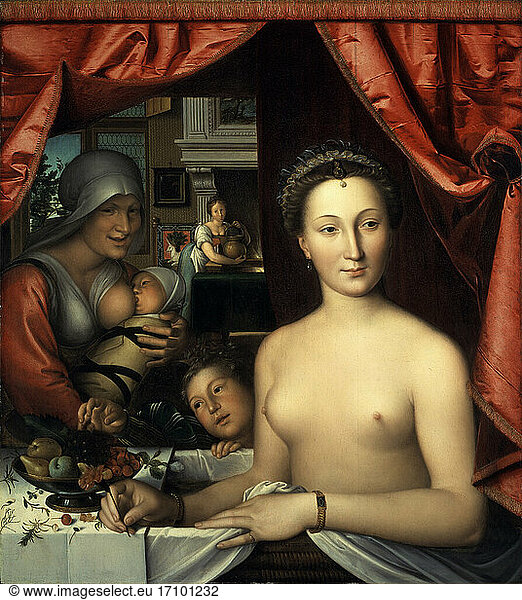 Re: Diane de Poitiers  Duchess of Valentinois  mistress of Henri II of France  3.9.1499 – 22.4.1566. “Diane de Poitiers in her bath. (Thought to be Diane de Poitiers.)
Painting  c. 1571  by Francois Clouet 
(c. 1510–1572).
Oil on wood  91 × 81cm.
Samuel H. Kress Collection 
Washington  National Gallery of Art.