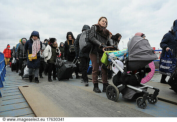 Reception of Ukrainian refugees at the Isaccea border post on the Black Sea in Romania.