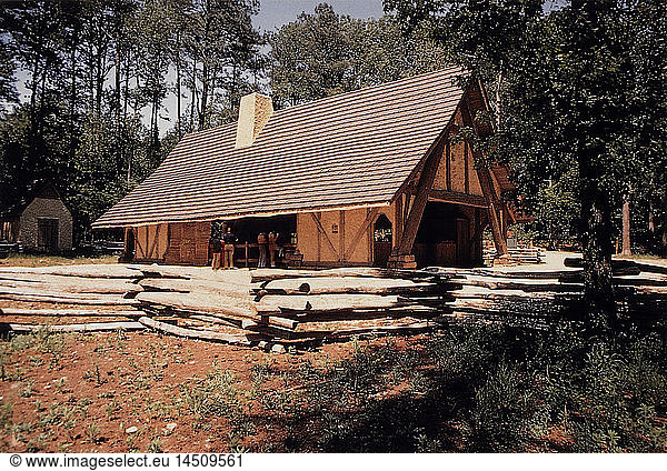 Reconstruction of the Glasshouse  Jamestown  Virginia  USA