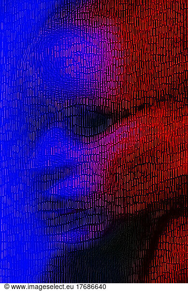 Red and blue binary illustration of human head