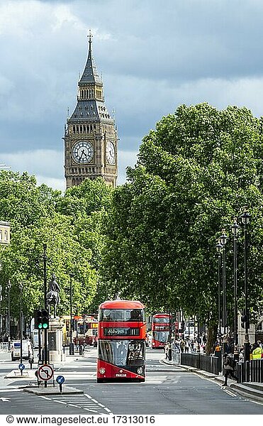 Red double decker bus  Big Ben at the back  City of Westminster  London  England  United Kingdom  Europe