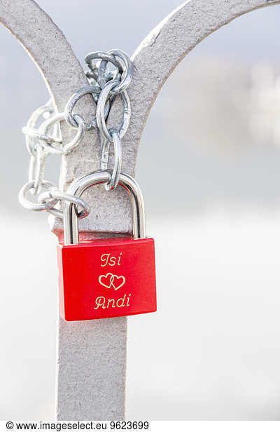 Red love lock with names