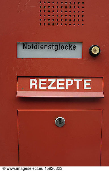 Red mailbox of a pharmacy  Hamburg  Germany