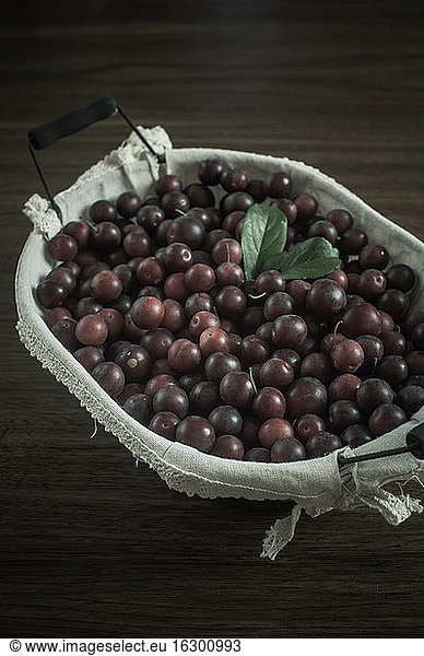 Red mirabelles in a basket