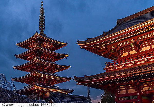 Red pagoda architecture in Sensoji temple