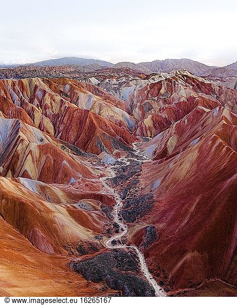 Red sandstone mountains of different minerals  Zhangye Danxia Geopark  China  Asia