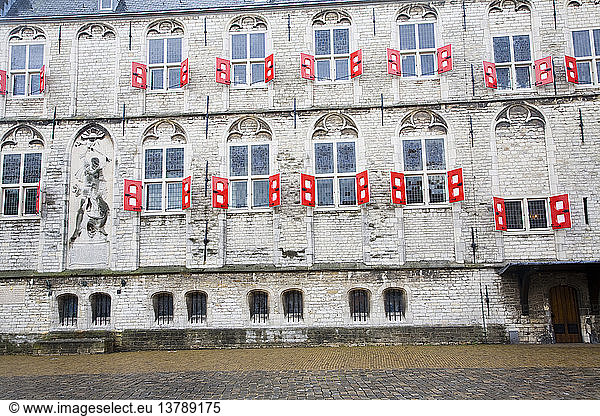 Red shutters of historic town hall  Gouda  South Holland  Netherlands