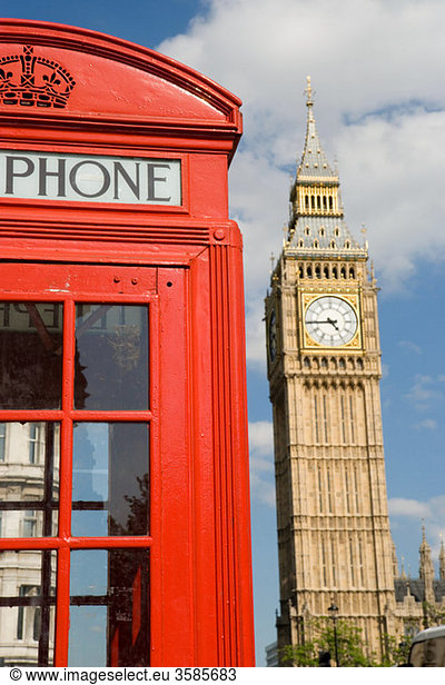 Red telephone box and big ben in london