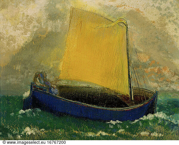 Redon  Odilon 1840–1916. “La Barque mystique (The mystic Barque)  undated.
Pastel  51 × 63.5cm.
Collection Andrea Woodner.