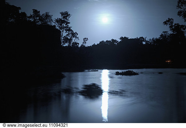 Reflection of moon in river  Orinoco River  Orinoco Delta  Venezuela