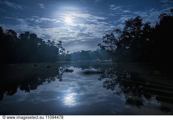 Reflection of moon in river  Orinoco River  Orinoco Delta  Venezuela
