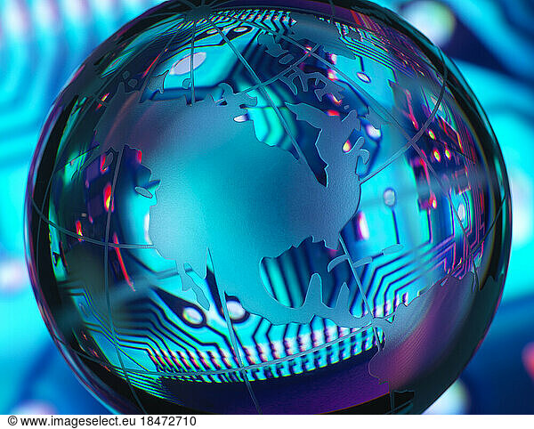 Reflection of mother board on globe