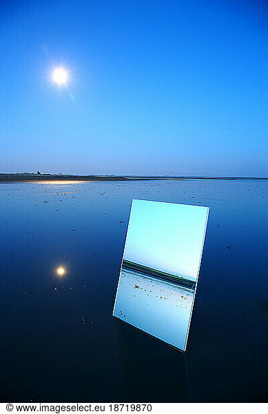 Reflection on a large crystal during the twilight in the natural park of Las Lagunas de Villafafila. zamora. Spain