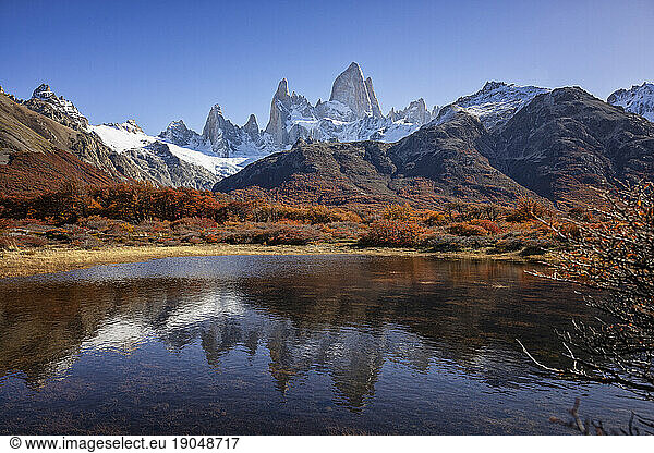 reflections of fitzroy peak in a lake