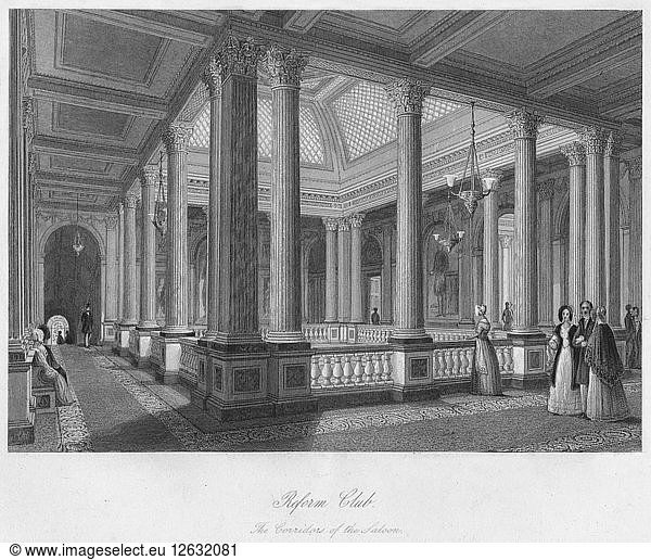 Reform Club. The Corridors of the Saloon  c1841. Artist: William Radclyffe.