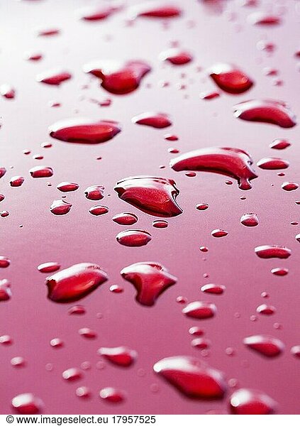 Regentropfen auf rotem Autolack  Österreich  Europa