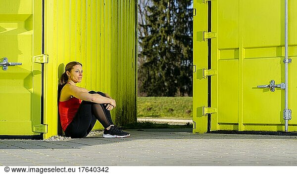 Relaxing  woman doing fitness training  Schorndorf  Baden-Württemberg  Germany  Europe