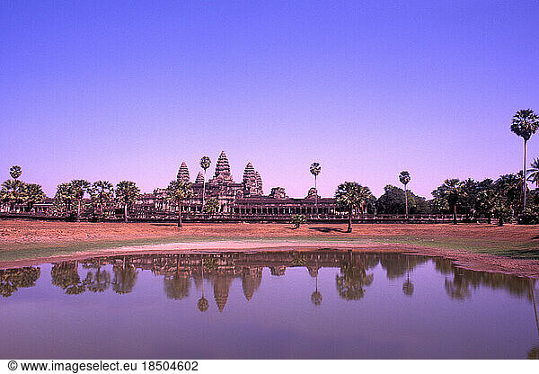 Relfection in Lake of World's Largest Temple Angkor Wat Siem Reap Cambodia