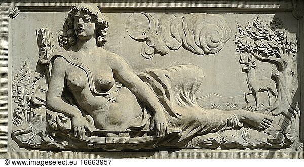 Relief depicting Goddess Diana. St Mary Street. Gdansk. Poland.
