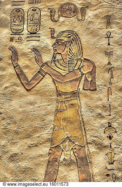 Relief des Pharaos  Grabmal von Ramses V & VI  KV9  Tal der Könige  UNESCO-Weltkulturerbe  Luxor  Ägypten