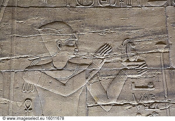 Relief des Pharaos  Heiligtum  Isis-Tempel  UNESCO-Weltkulturerbe  Insel Philae  Assuan  Ägypten