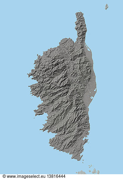 Relief map of Corsica France. This image was processed from elevation data.