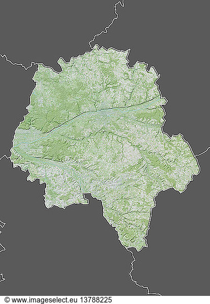 Relief map of the departement of Indre-et-Loire  France. It is home of numerous castles located in the Loire valley. This image was compiled from data acquired by LANDSAT 5 & 7 satellites combined with elevation data.