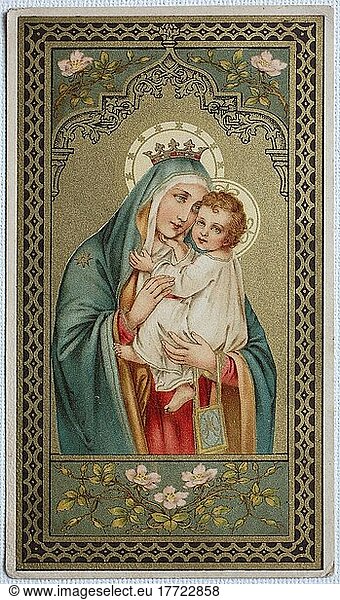 Religion  Biblical Scene  Image of a Saint  Mary with the Child Jesus  Historical  Digital Reproduction of an Original 19th century Artwork