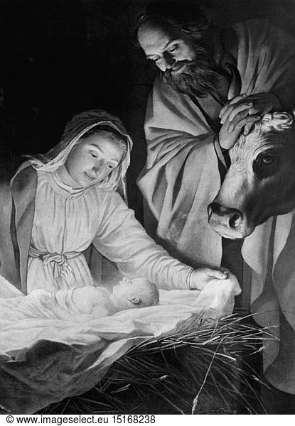 religion  Christianity  Jesus Christ  nativity  'Adoration of the Shepherds'  painting by Gerrit van Honthorst (1592 - 1656)  1622