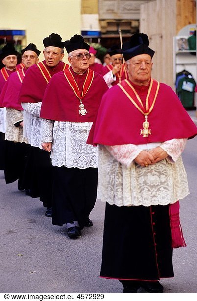 religious procession in the street  Victoria  Gozo  Malta  Mediterranean Sea  Europe