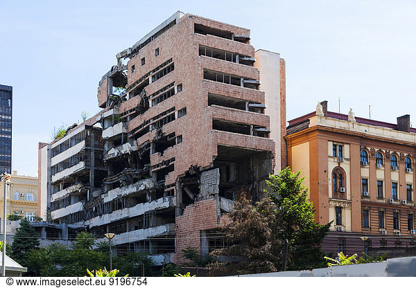 Remains of a government building bombed by NATO during the Yugoslav wars  Savski Venac  New Belgrade  Belgrade  Serbia
