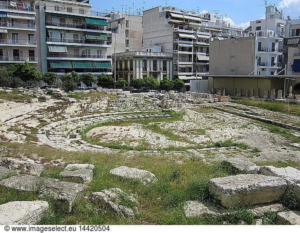 Remains of an ancient Greek Theatre  Archaeological Museum  Piraeus  Greece.
