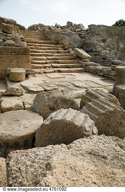Remains of columns and capitals of the ancient Roman temple  Carteia Archaeological  San Roque  Cádiz  Andalucia  España