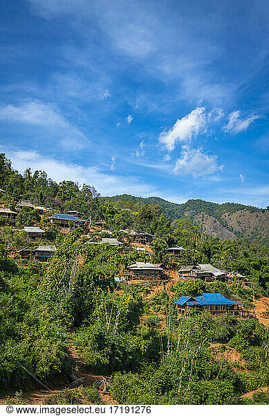 Remote village of Eng tribe in mountains near Kengtung  Myanmar