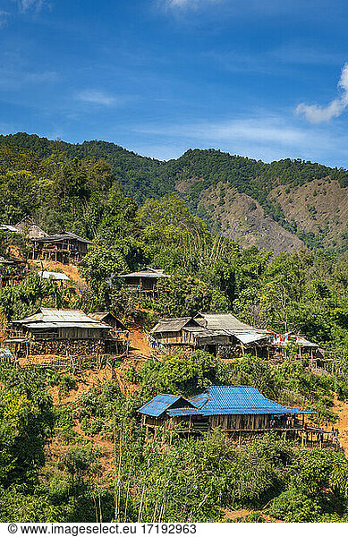 Remote village of Eng tribe in mountains near Kengtung  Myanmar