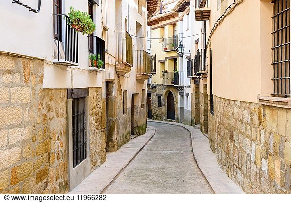 Renovated buildings in the picturesque old town of Rubielos de Mora in the Gúdar-Javalambre region  Teruel  Aragon  Spain.