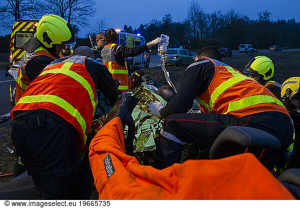 Rescue services during traffic emergency  Annecy  HauteÃ?Â Savoie  France