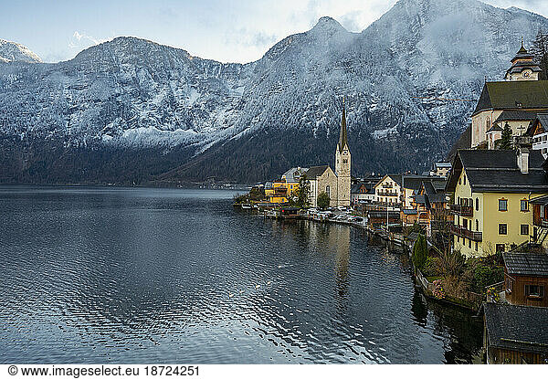 residential houses at Hallstatt in the Austrian Alps