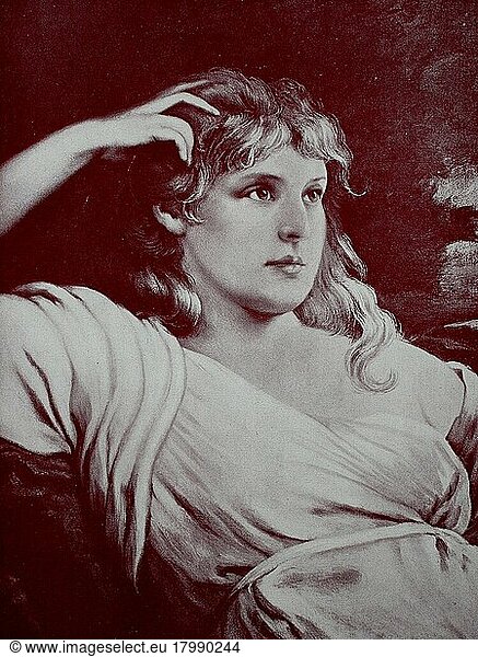 Reverie  young woman daydreaming  Historical  digital reproduction of an original 19th century painting  original date not known