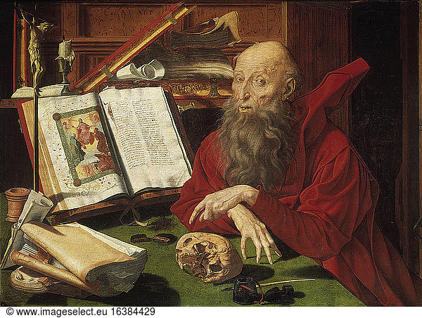 Reymerswaele  Marinus van c. 1490 – 1567.“St. Jerome   1541.On wood  80 × 108cm.Madrid  Museo del Prado.