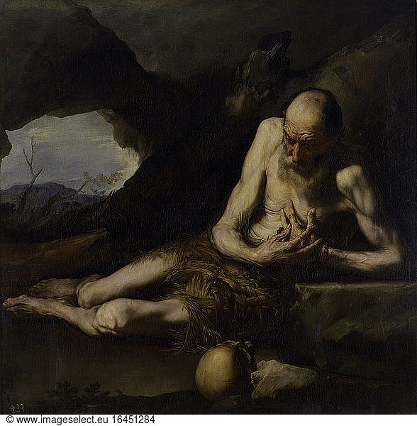Ribera  Jusepe de  aka. lo Spagnoletto 1591–1652.“The Hermit Paul .(Paul of Thebes  228–341).Oil on canvas.Madrid  Museo del Prado.