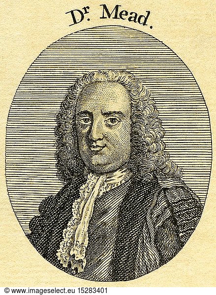 Richard Mead  English physician  in the 17th / 18th century  etching from an book of the 18th century  about 1766.