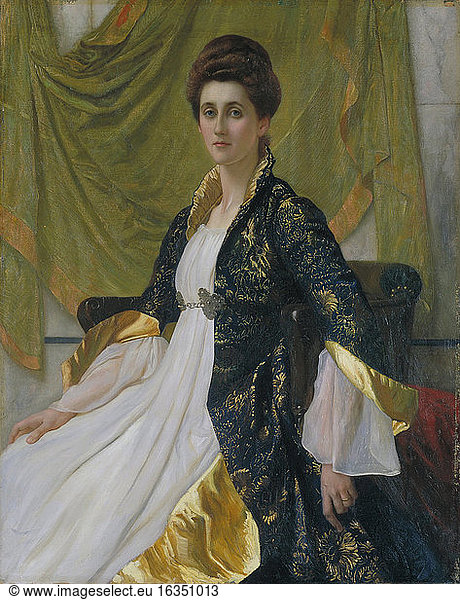 Richmond  Sir William Blake 1842–1921.'Portrait of Mrs Ernest Moon'  1888.Oil on canvas  127.5 x 102 cm.(Emma Moon  Australian  wife of the English barrister Ernest Moon).Ref. No.: T07130Presented by the Patrons of British Art through the Tate Gallery Foundation 1996.London  Tate Britain.