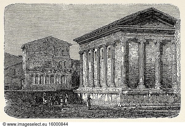 Rienzo house and Temple of Fortuna Virilis  Rome. Italy  Europe. Trip to Rome by Francis Wey 19Th Century.