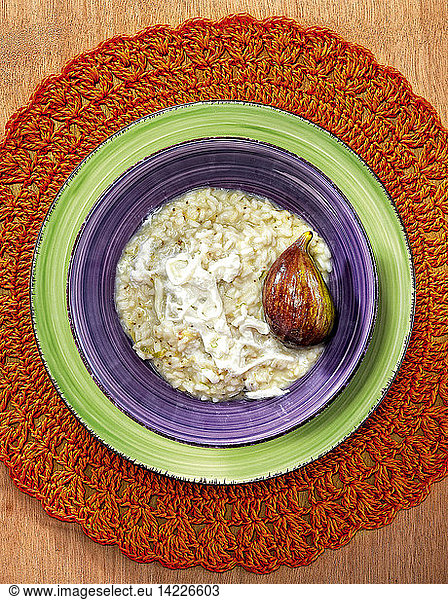 Risotto with figs flesh and stracciatella cheese  Italy  Europe
