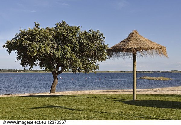 River beach of Monsaraz on the dam lake of Alqueva on the Guadiana River Reguengos de Monsaraz Alentejo region Portugal southwertern Europe.