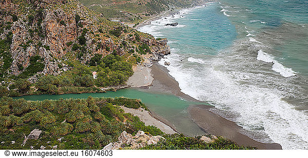 River mouth on Preveli beach,  Crete,  Greece