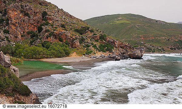 River mouth on Preveli beach  Crete  Greece